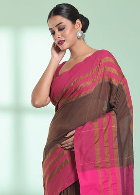 Brown Cotton Saree With Blouse Piece