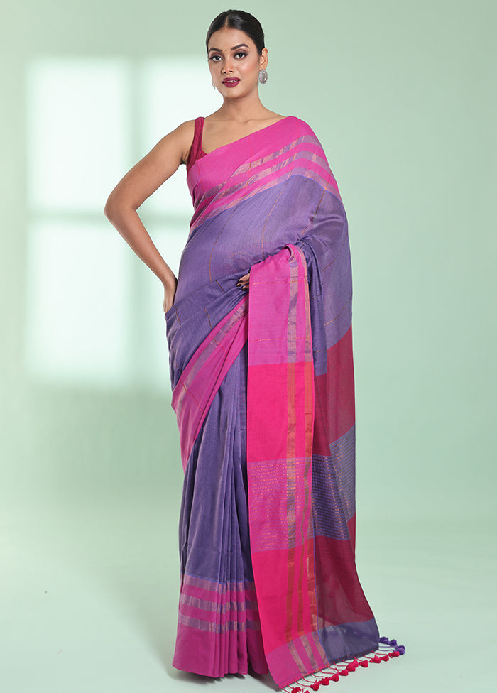 Purple Cotton Saree With Blouse Piece - Indian Silk House Agencies