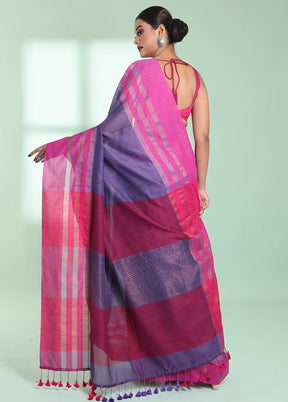 Purple Cotton Saree With Blouse Piece