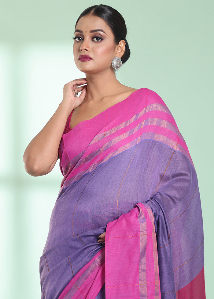 Purple Cotton Saree With Blouse Piece