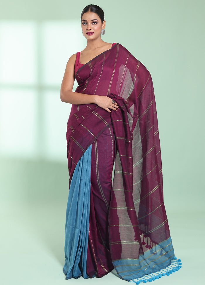 Purple Cotton Saree With Blouse Piece