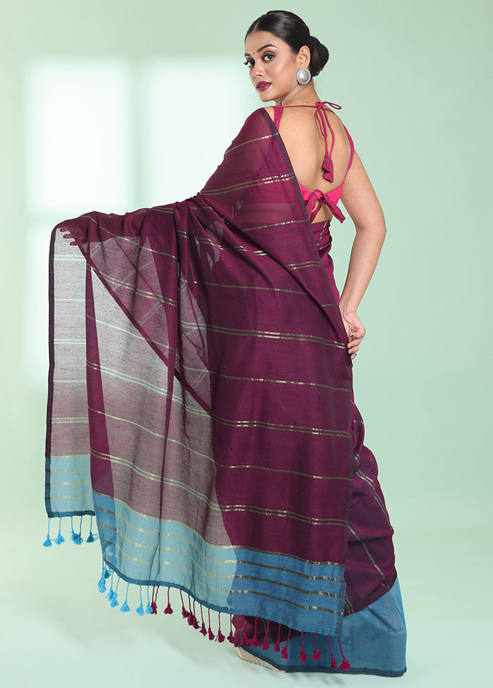 Purple Cotton Saree With Blouse Piece