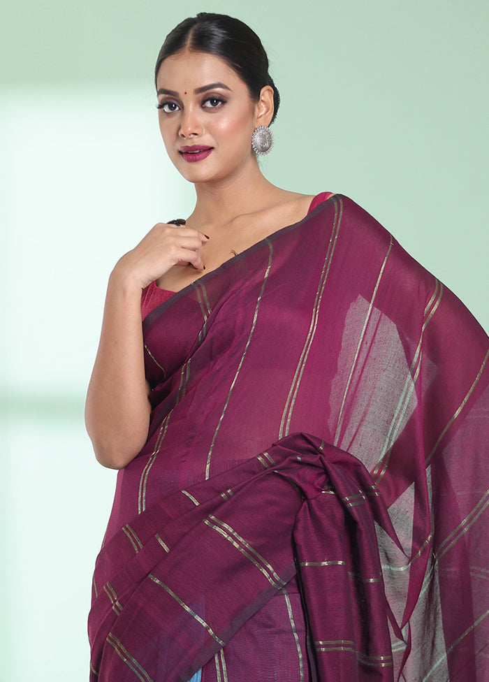 Purple Cotton Saree With Blouse Piece