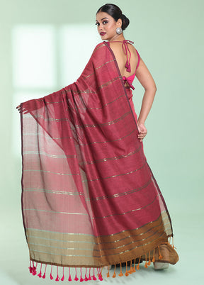 Pink Cotton Saree With Blouse Piece