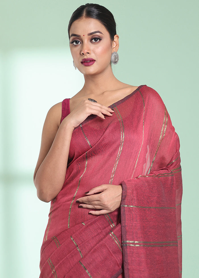 Pink Cotton Saree With Blouse Piece