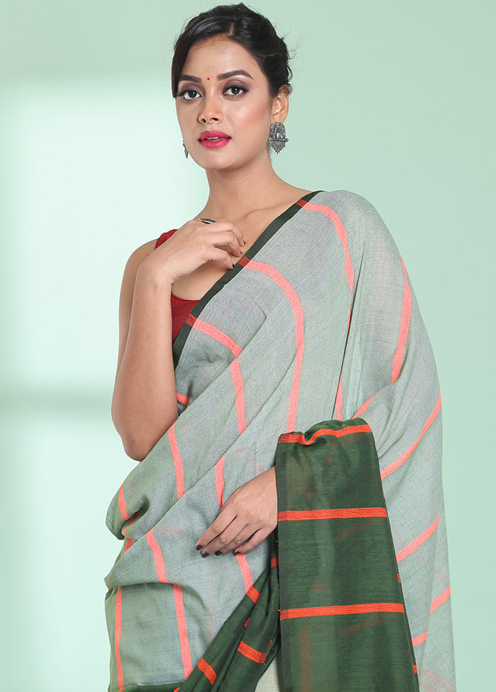 Green Cotton Saree With Blouse Piece