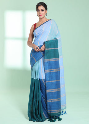 Blue Cotton Saree With Blouse Piece