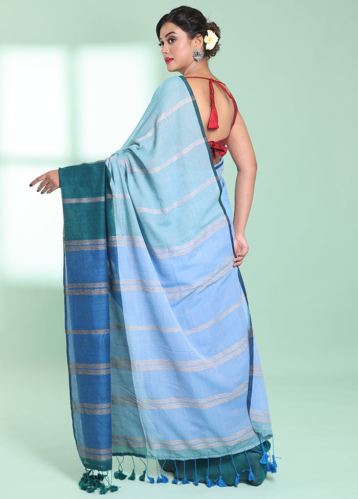 Blue Cotton Saree With Blouse Piece