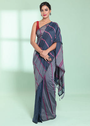 Grey Cotton Saree With Blouse Piece