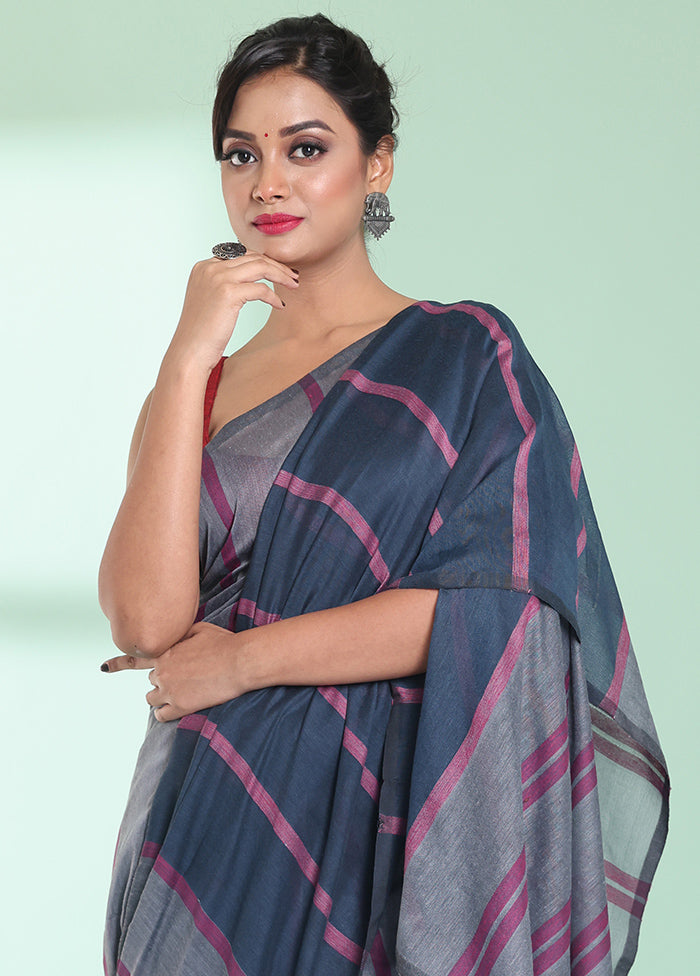 Grey Cotton Saree With Blouse Piece