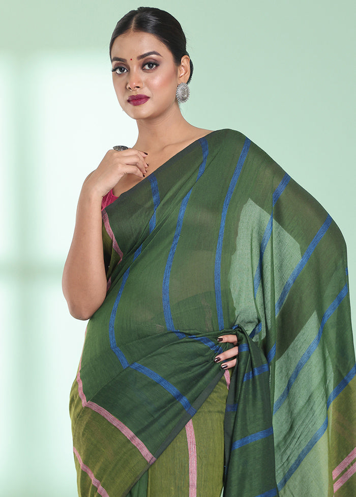 Green Cotton Saree With Blouse Piece - Indian Silk House Agencies