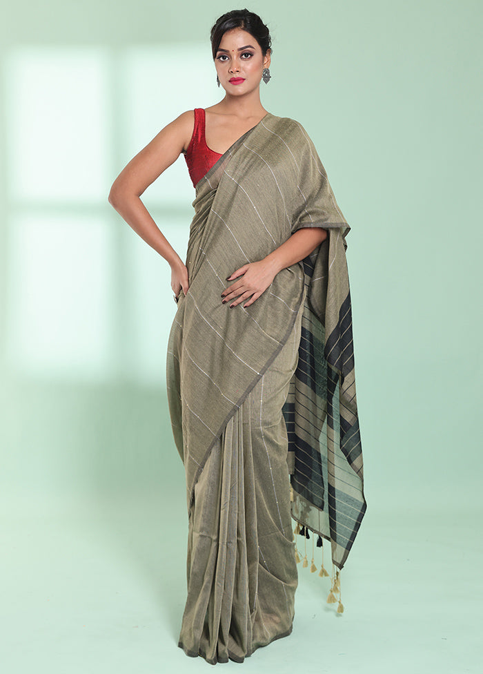 Beige Cotton Saree With Blouse Piece