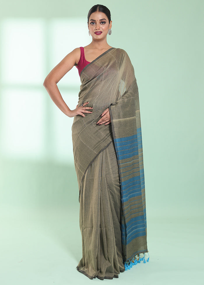 Beige Cotton Saree With Blouse Piece