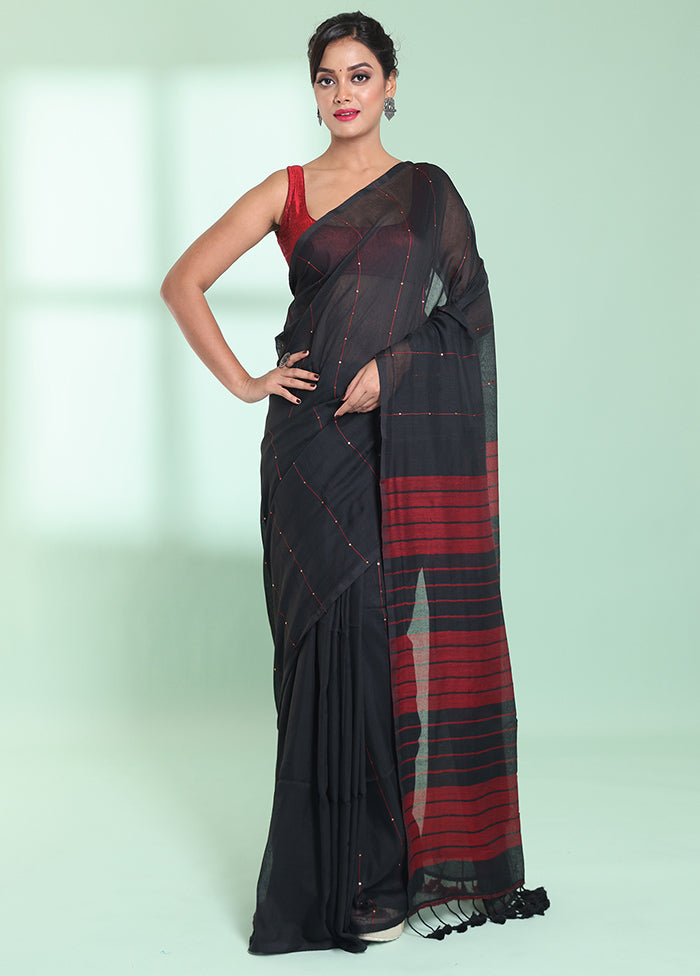 Black Cotton Saree With Blouse Piece