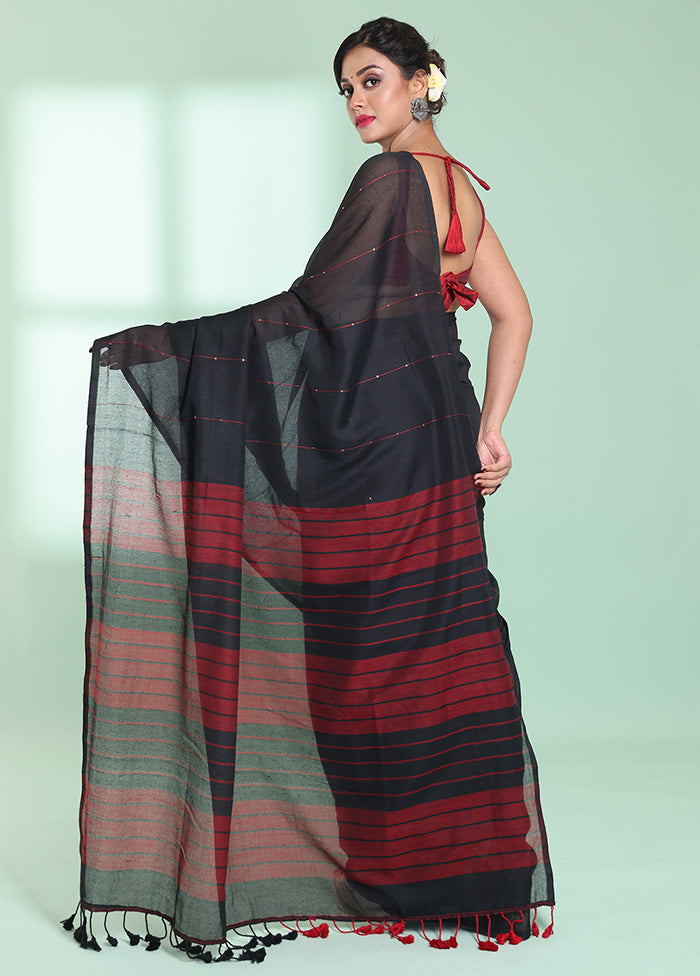 Black Cotton Saree With Blouse Piece - Indian Silk House Agencies