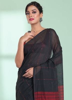 Black Cotton Saree With Blouse Piece