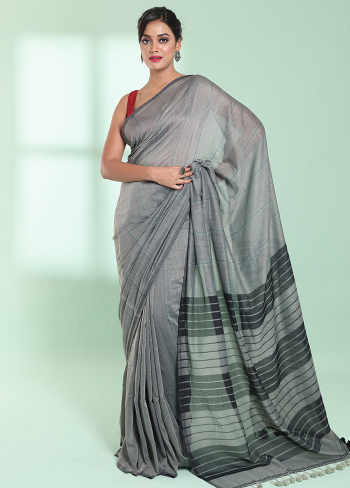 Grey Cotton Saree With Blouse Piece