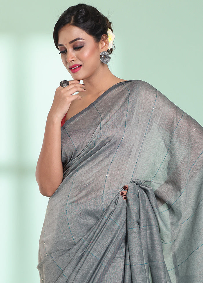 Grey Cotton Saree With Blouse Piece