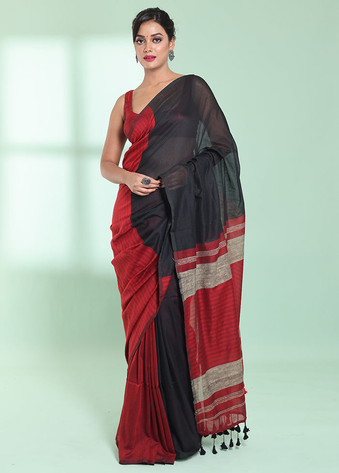 Black Cotton Saree With Blouse Piece