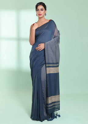 Grey Cotton Saree With Blouse Piece