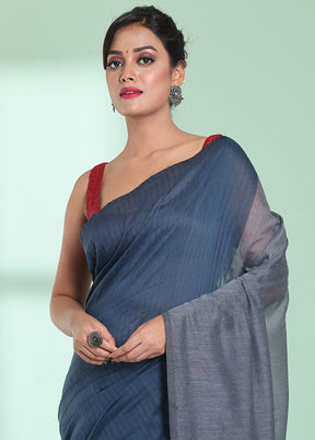 Grey Cotton Saree With Blouse Piece