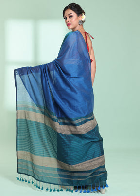 Teal Cotton Saree With Blouse Piece