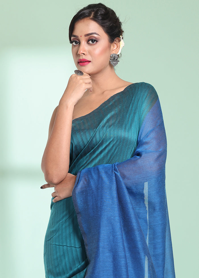 Teal Cotton Saree With Blouse Piece