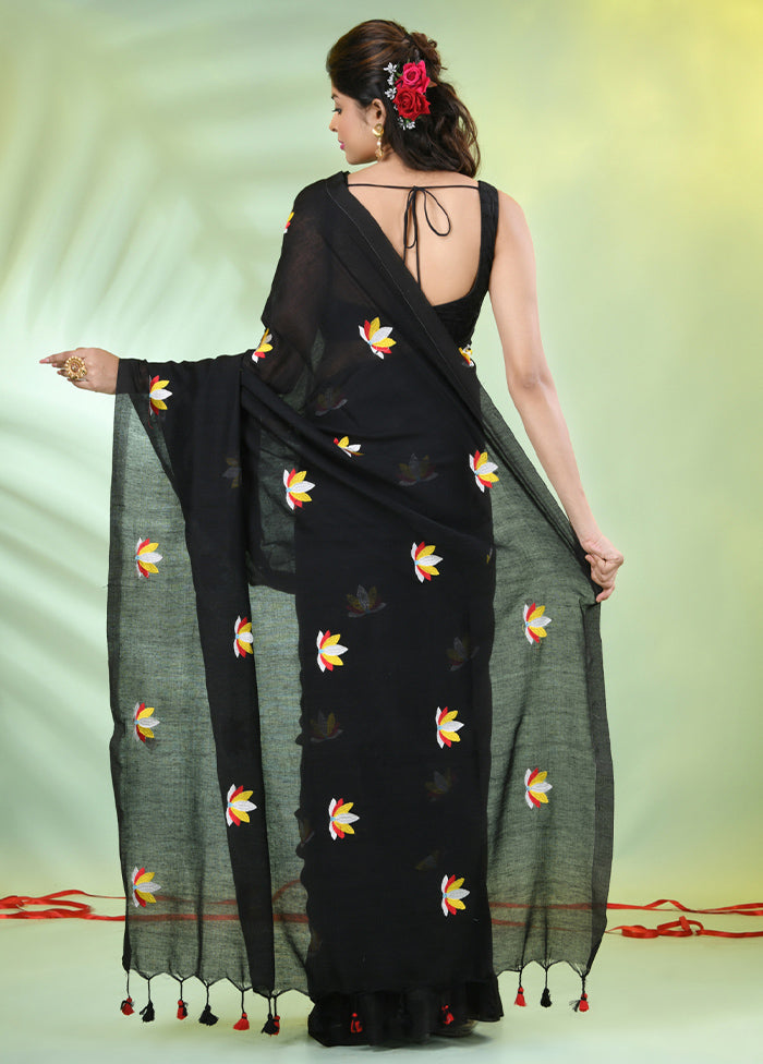 Black Cotton Saree With Blouse Piece