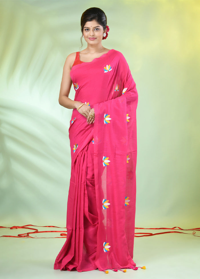 Pink Cotton Saree With Blouse Piece