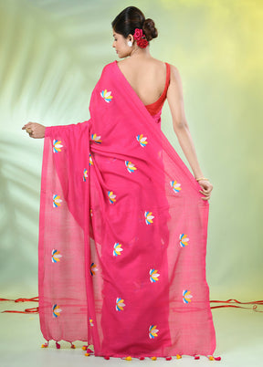 Pink Cotton Saree With Blouse Piece