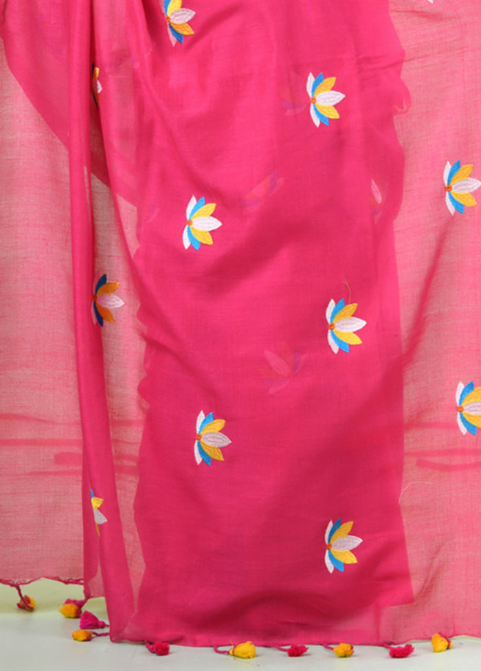 Pink Cotton Saree With Blouse Piece