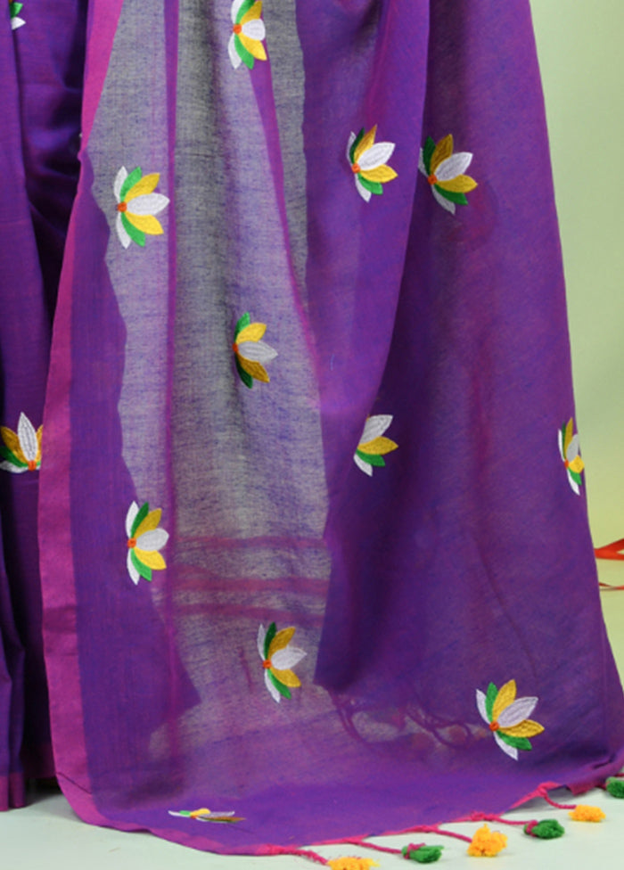 Violet Cotton Saree With Blouse Piece