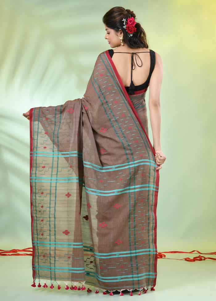 Beige Pure Cotton Saree With Blouse Piece