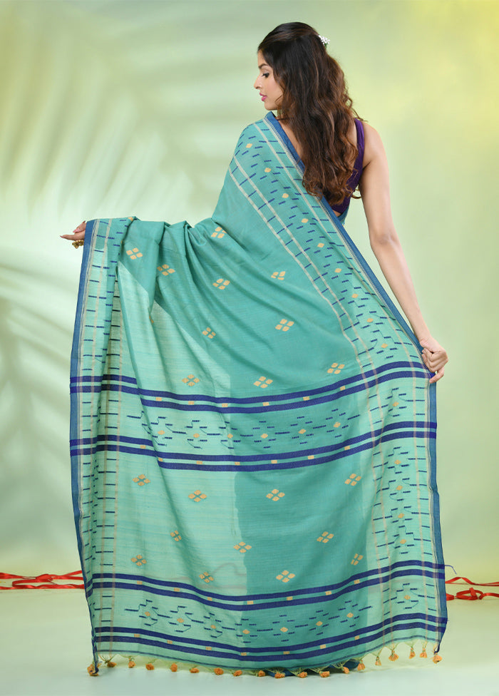 Sea Green Pure Cotton Saree With Blouse Piece