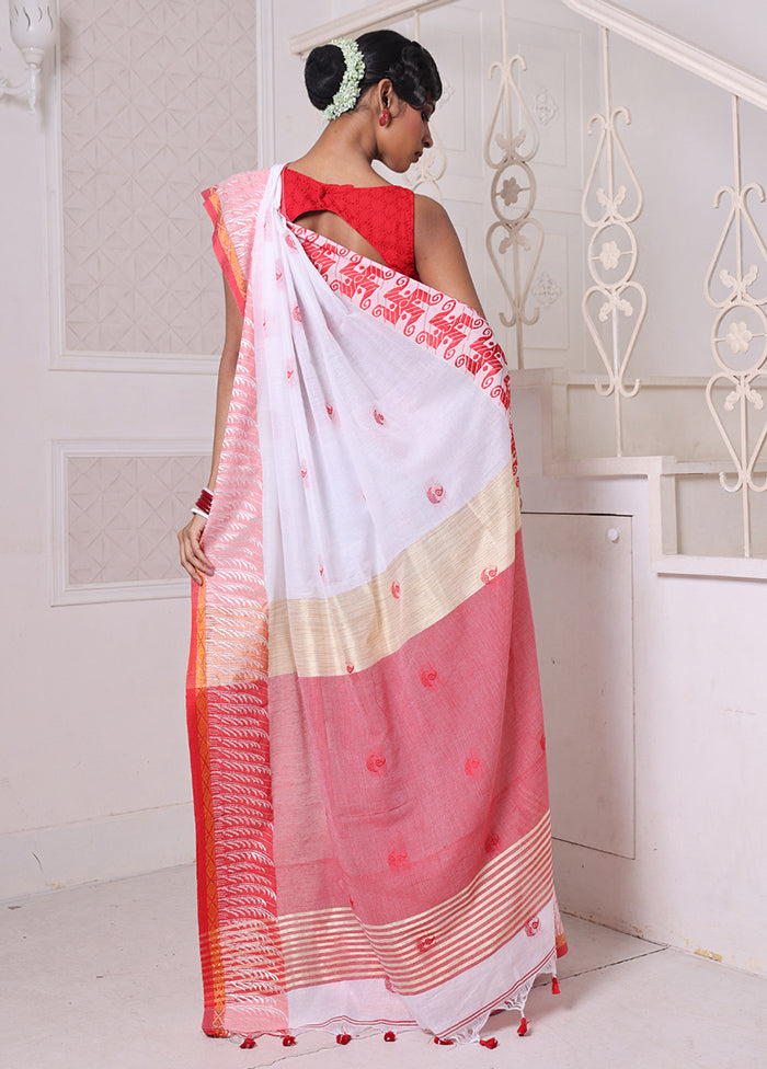 White Cotton Saree With Blouse Piece