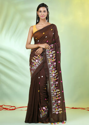 Brown Cotton Saree With Blouse Piece