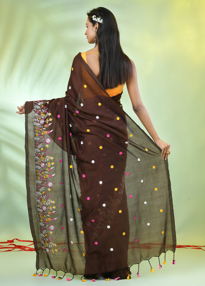 Brown Cotton Saree With Blouse Piece