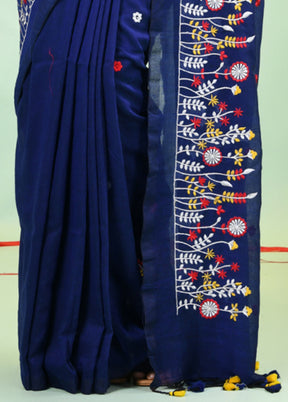 Blue Cotton Saree With Blouse Piece