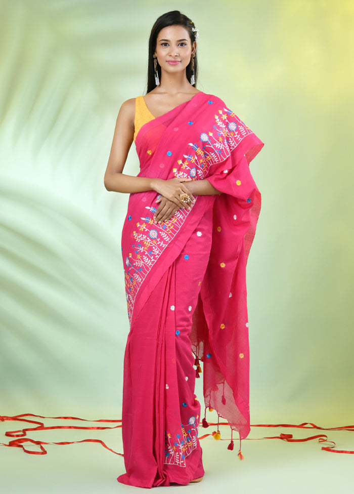 Pink Cotton Saree With Blouse Piece