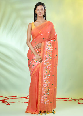 Orange Cotton Saree With Blouse Piece