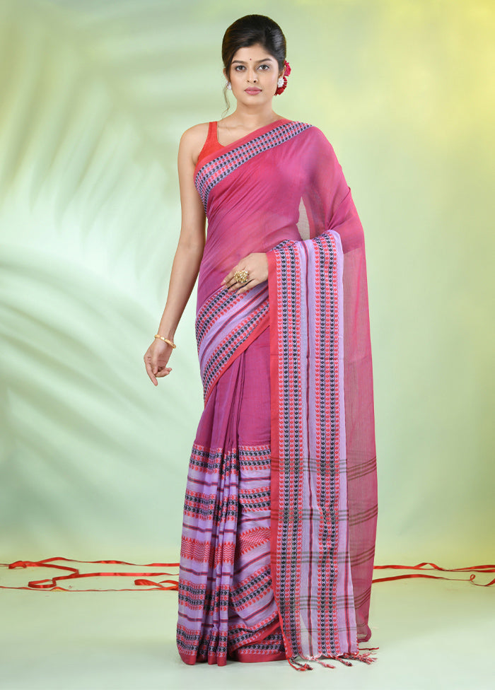 Violet Cotton Saree With Blouse Piece