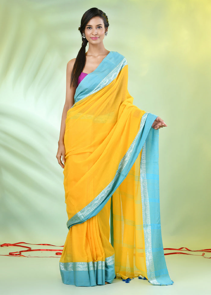 Yellow Cotton Saree With Blouse Piece