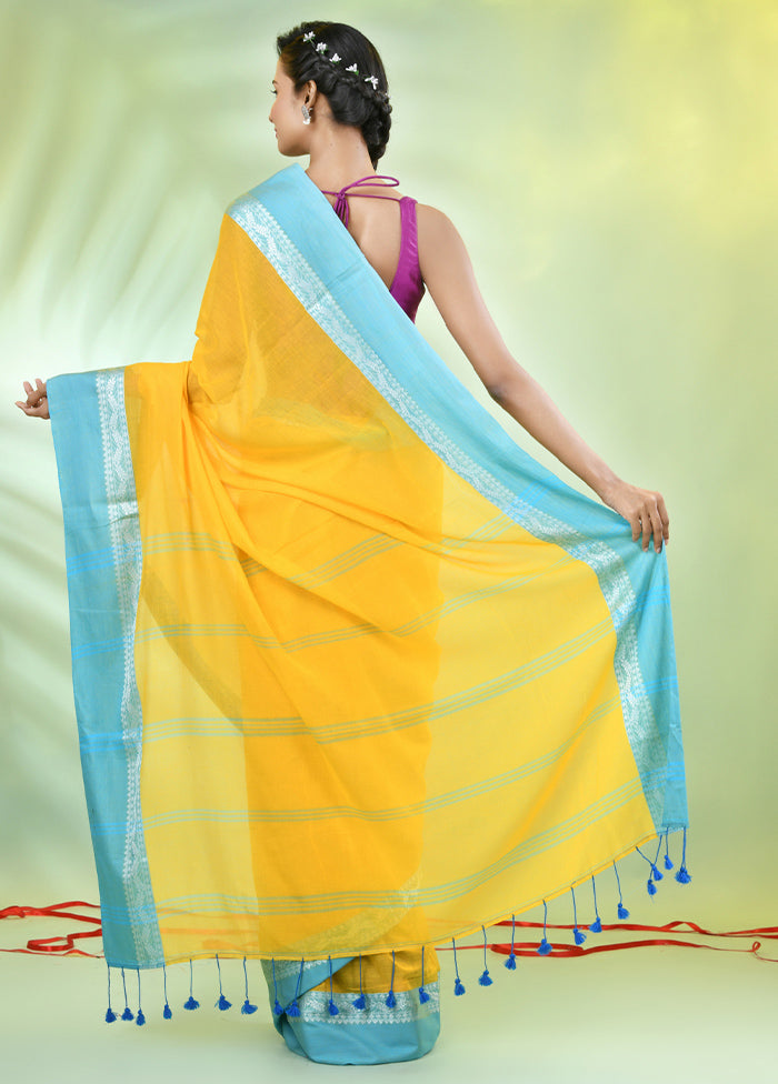 Yellow Cotton Saree With Blouse Piece