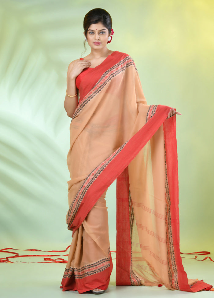 Beige Cotton Saree With Blouse Piece