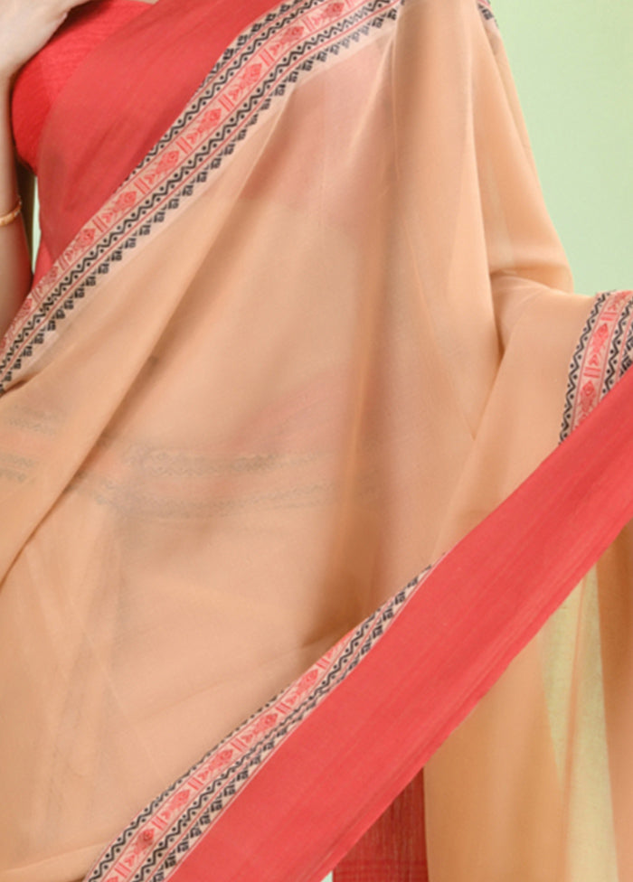 Beige Cotton Saree With Blouse Piece