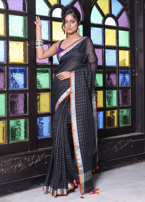 Black Linen Silk Saree With Blouse Piece