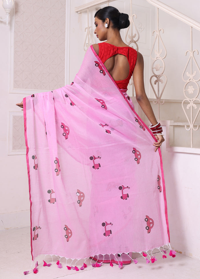 Pink Cotton Uber Print Saree Without Blouse Piece