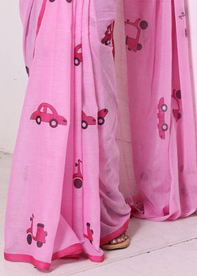 Pink Cotton Uber Print Saree Without Blouse Piece