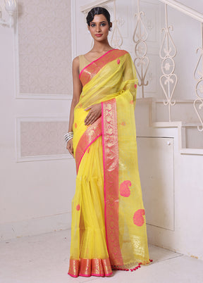 Yellow Spun Silk Saree With Blouse Piece