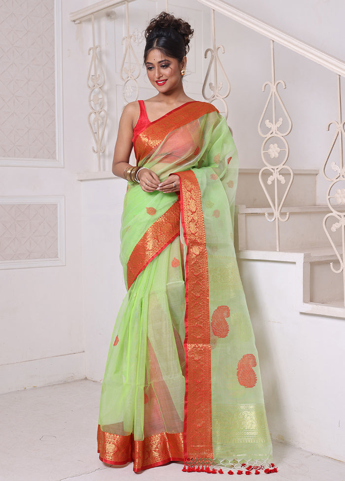 Light Green Spun Silk Saree With Blouse Piece